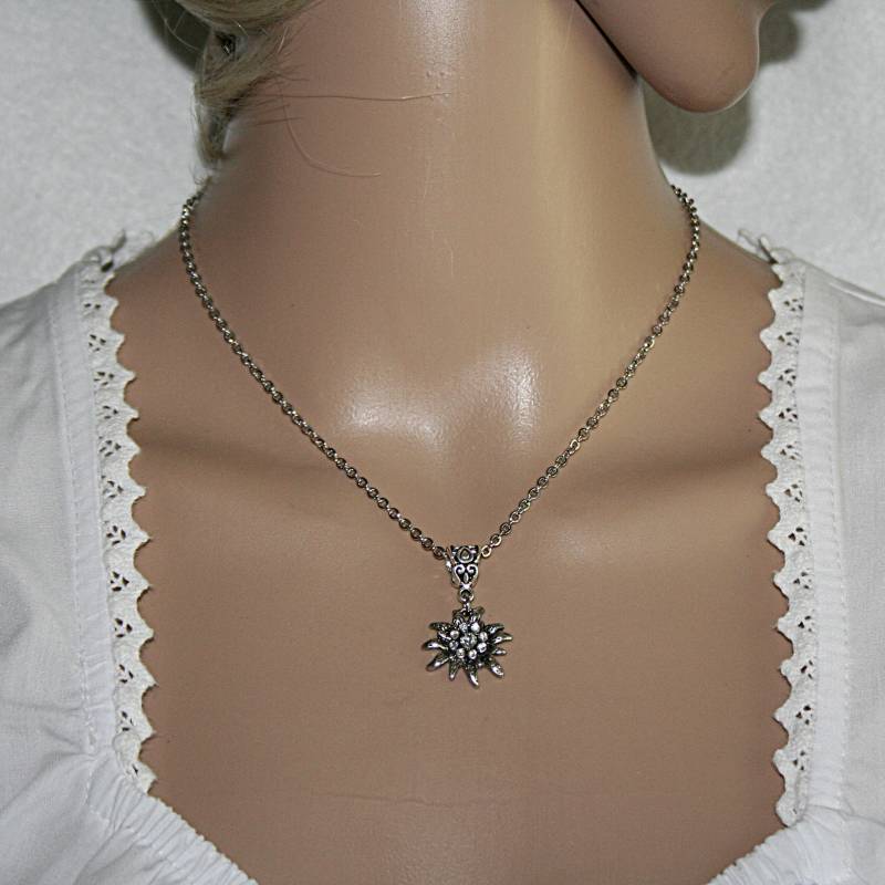 Halskette Mit Edelweiss , Kette Anhänger Blumenkette Bergblumen Schmuck Edelweissblüten Damen von Edelweiss51Jewelry