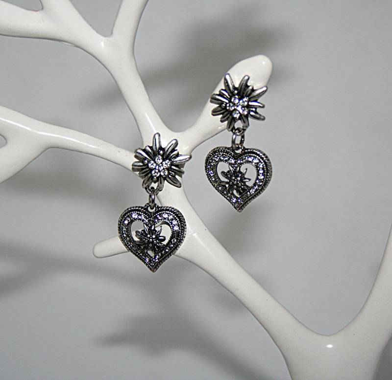 Herz-Edelweiß-Ohrstecker-Herz Anhänger-Traditionelle Ohrringe-Einfache Creolen-Baumelnde Ohrringe-Geschenk Für Frauen von Edelweiss51Jewelry