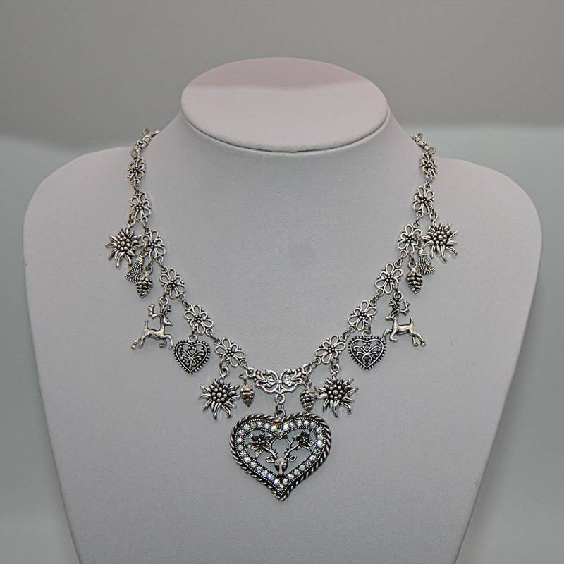 Herz - Hirsch Kette Mit Charms/Trachtenschmuck Strass-Herz-Anhänger Dirndl Halskette Schmuck Trachtenhochzeit Geschenk von Edelweiss51Jewelry