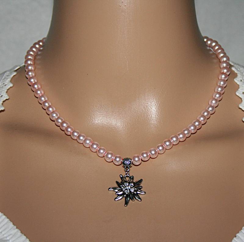 Perlenkette Mit Strass Edelweiss , Trachtenkette Bergblumen Kette Alpenblumen Schmuck von Edelweiss51Jewelry