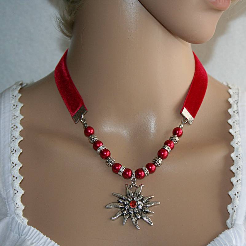 Trachtenkette/Perlenkette Rot Edelweiss Anhänger Kette Mit Für Frauen Geschenk Mama von Edelweiss51Jewelry