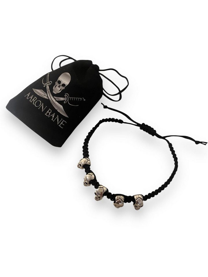 Eden Stone Armband Handgefertigtes Schwarzes Armband mit Silbernen Totenköpfen (1-tlg) von Eden Stone