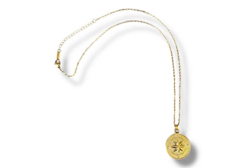 Eden Stone Kette mit Anhänger Kompass-Kette 18K Goldplattiert für Herren & Damen, Edelstahl Anhänger (1-tlg., kein Set), 18K Gold plattiert von Eden Stone