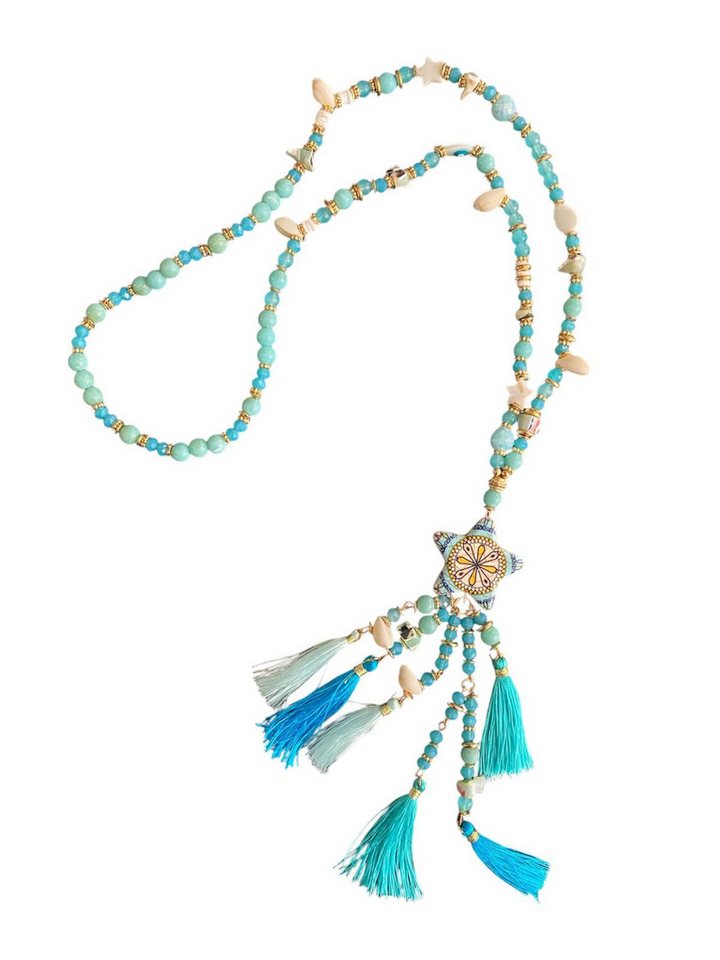 Eden Stone Perlenkette Bunte Mala Kette Halskette Boho-Stil Edelsteinen Muscheln Tonstern (1-tlg) von Eden Stone