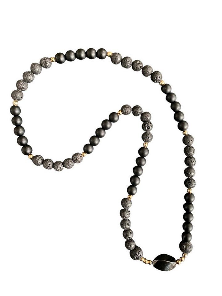 Eden Stone Perlenkette Edelstein Halskette Perlenkette Obsidian mit Runden länglichen Perlen (1-tlg) von Eden Stone