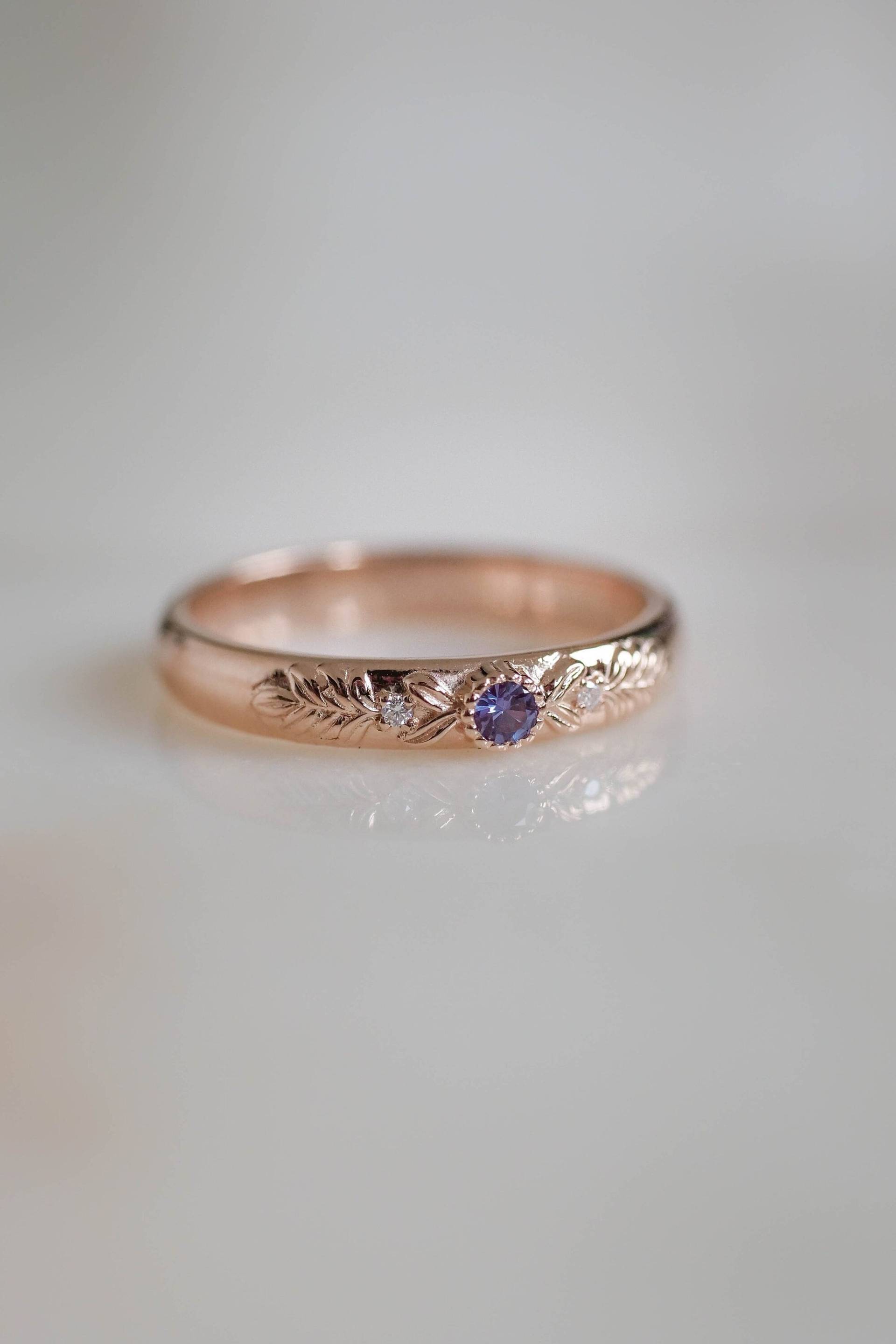 Alexandrit Ring, Blätter Hochzeitsring, Edelstein, Silberschmuck von EdenGardenJewelry