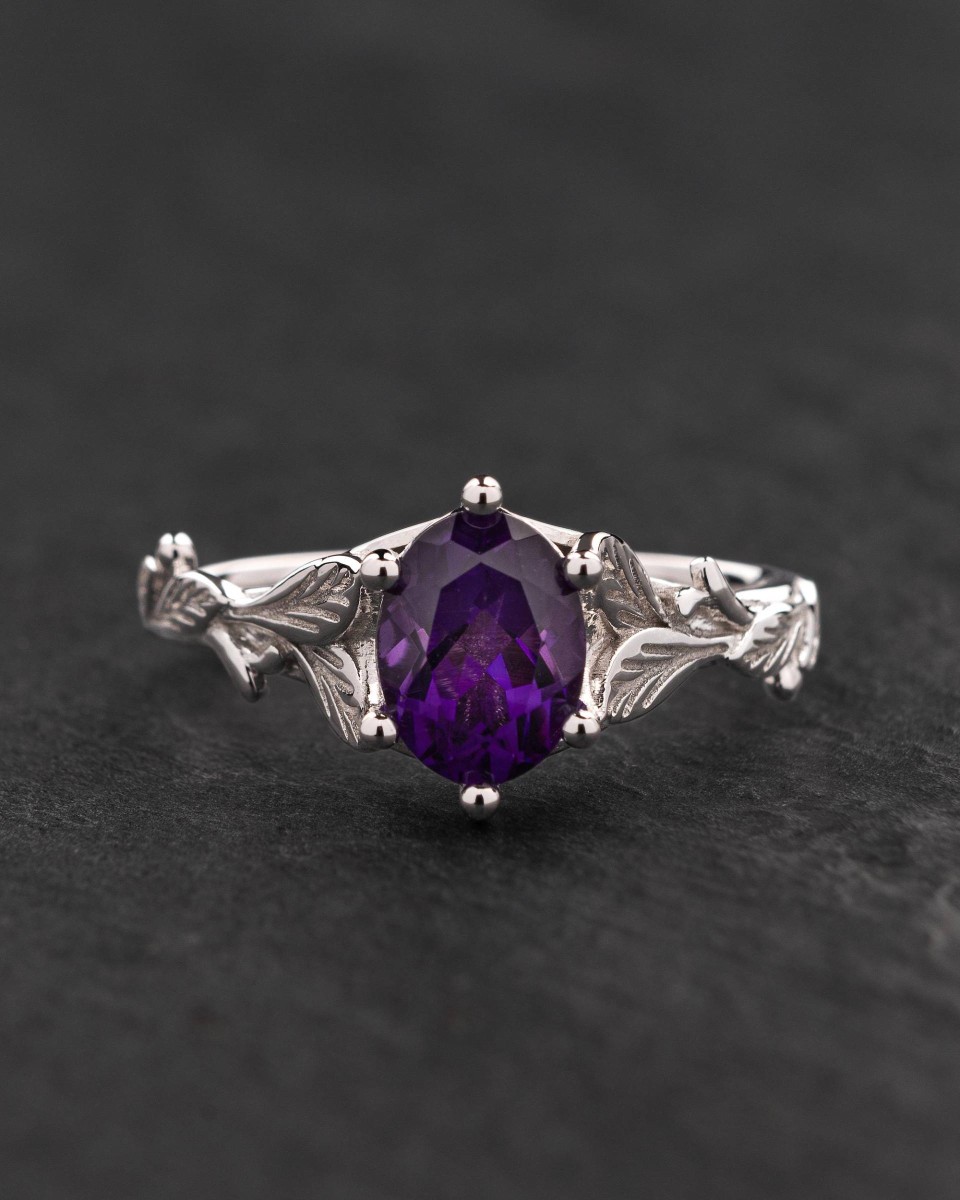 Amethyst Verlobungsring Weißgold, Verlobungsringe Mit Blättern von EdenGardenJewelry