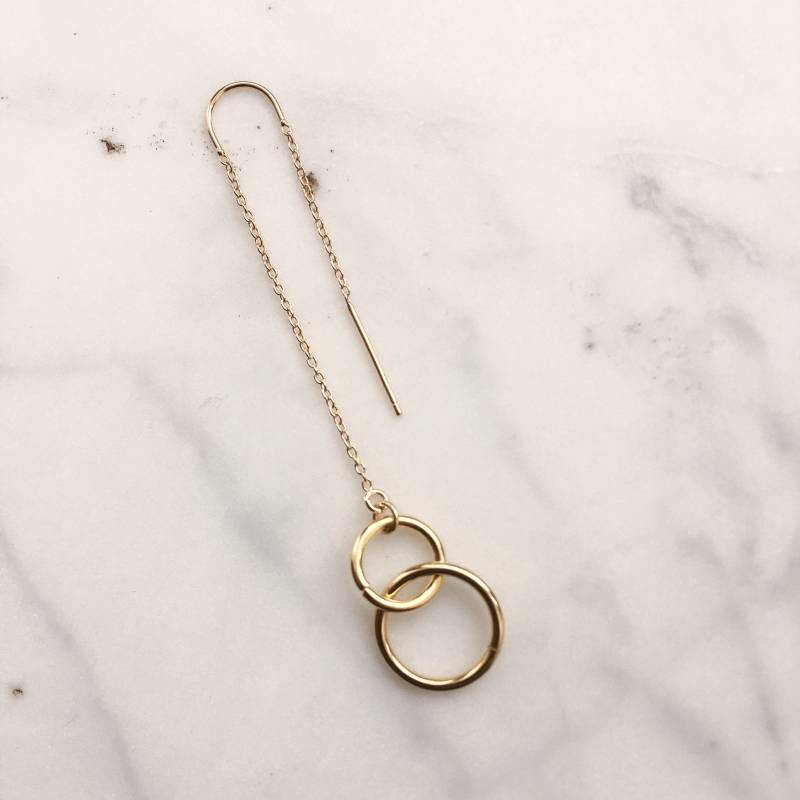 Gold Einfädler Ohrringe, Lange Kette-Kreis 1 Pc, Kette Hakenohrring, Ziehen Durch Ohrring, Abend Statement-Schmuck von EdenJewelries