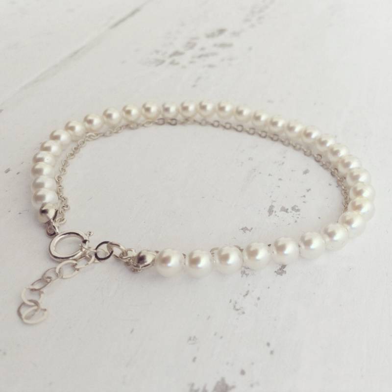 Silber-Armband Mit Swarovski Perlen, Zierliche Schmuck Für Bräute Und Brautjungfern, Elegant Bridal Schmuck, 925 Sterling Silber Verbindet Kette Silber-Armband Mit Swarovski Perlen, Zierliche Schmuck Für Bräute Und Brautjungfern, Elegant Bridal Schmuck, 925 Sterling Silber Verbindet Kette von EdenJewelries