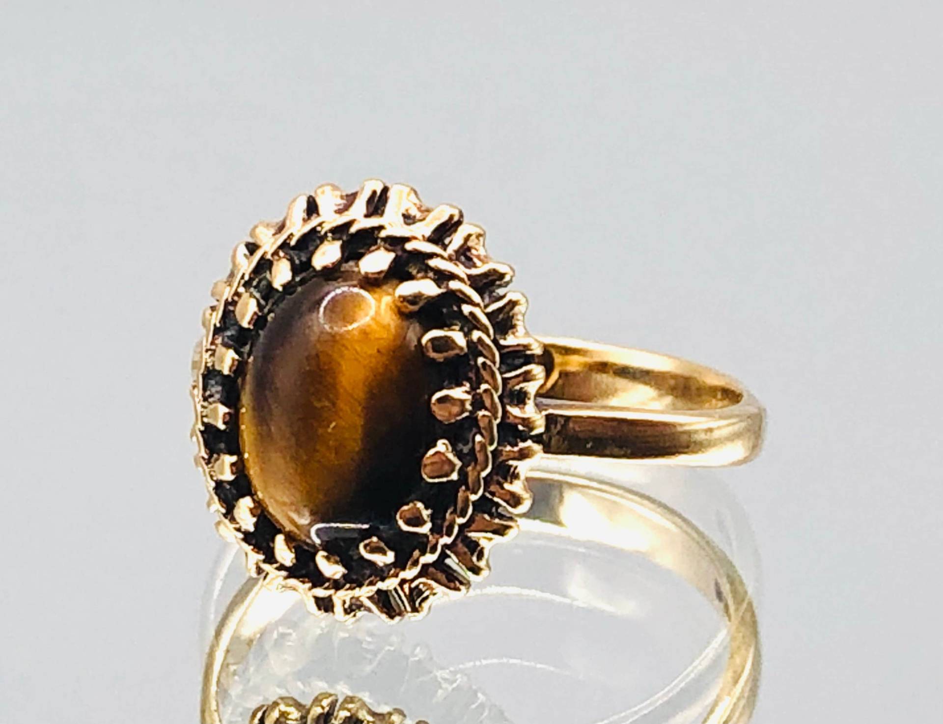 9 Karat Gold Tigerauge Cabochon Ring Vintage Uk Größe M.5 Us 6.5 Eu 53 von Edenagorajewellery