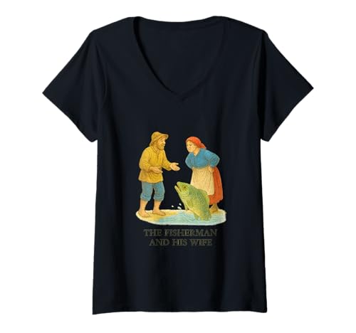 Damen Der Fischer und Seine Frau Classic Brothers Grimm Tale T-Shirt mit V-Ausschnitt von Edgar Allan Poets