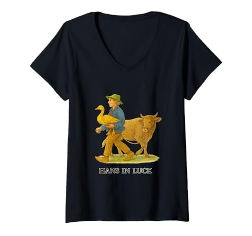 Damen Hans in Luck Classic Brothers Grimm Märchen-Design T-Shirt mit V-Ausschnitt von Edgar Allan Poets
