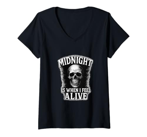 Damen Midnight is When I Feel Alive Horrorfans T-Shirt mit V-Ausschnitt von Edgar Allan Poets