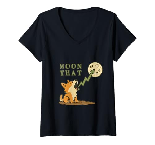 Damen Moon That Meme Coin Trenchers Krypto-Humor T-Shirt mit V-Ausschnitt von Edgar Allan Poets