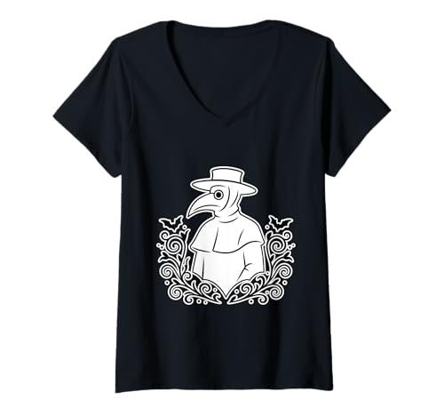 Damen Plague Doctor Gothic Mittelalter Geschichte Kunst Grafik T-Shirt mit V-Ausschnitt von Edgar Allan Poets