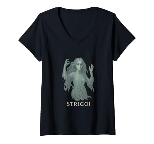 Damen Strigoi Weibliche Nachtgeister der rumänischen Folklore Gothic T-Shirt mit V-Ausschnitt von Edgar Allan Poets
