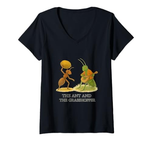 Damen The Ameise and The Grasshopper Classic Aesop's Fable T-Shirt mit V-Ausschnitt von Edgar Allan Poets