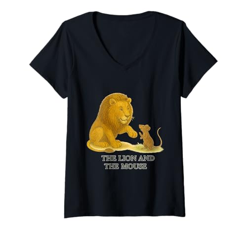 Damen The Lion and The Mouse Classic Aesop's Fable T-Shirt mit V-Ausschnitt von Edgar Allan Poets