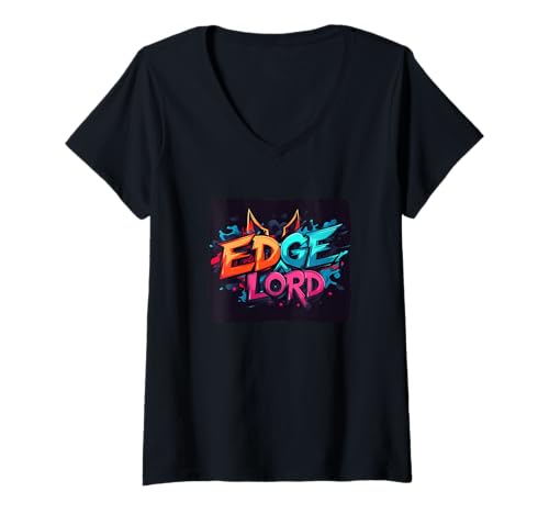 Damen Vibrant Edge Lord-Emblem T-Shirt mit V-Ausschnitt von Edge Lord Outfit