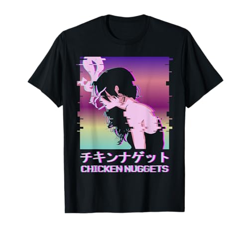 Chicken Nuggets Vaporwave Aesthetic Sad Smoking Anime Girl T-Shirt von Edgy Aesthetic Anime Merch Lofi Egirl Eboy Clothes