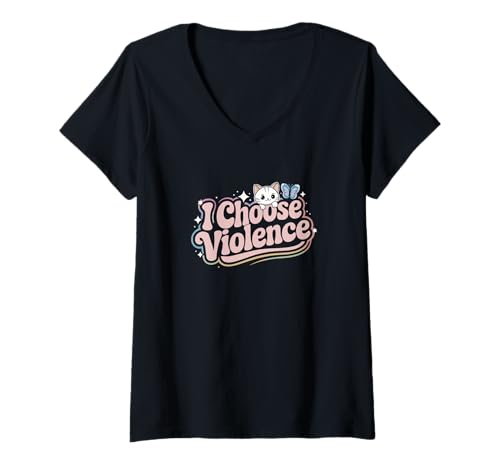 Damen Problem Cat I Have A Problem Funny Edgy Cat T-Shirt mit V-Ausschnitt Damen Problem Cat I Have A Problem Funny Edgy Cat T-Shirt mit V-Ausschnitt von Edgy Cute Psycho Cat Irony
