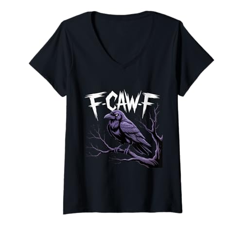Damen F-Caw-F Lustiger Gothic-Rabenvogel Halloween T-Shirt mit V-Ausschnitt Damen F-Caw-F Lustiger Gothic-Rabenvogel Halloween T-Shirt mit V-Ausschnitt von Edgy Goth Raven Crow Pun Halloween Deko