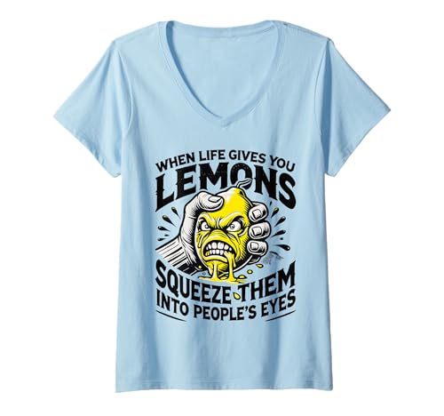 Damen Das Leben gibt dir Zitronen, drücke sie den Leuten in die Augen T-Shirt mit V-Ausschnitt Damen Das Leben gibt dir Zitronen, drücke sie den Leuten in die Augen T-Shirt mit V-Ausschnitt von Edgy Lemon Humor Designs