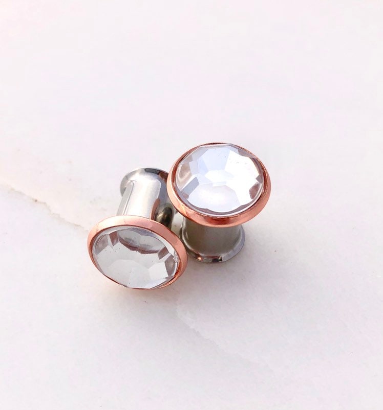 Rosegold Kristall Edelstein Plugs Eleganter Körperschmuck von EdgySister