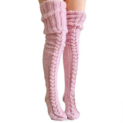Edhomenn Damen Oberschenkelhohe Socken Overknee Strümpfe Zopfmuster Stiefelsocken Lange Winter Beinlinge, 01 Rosa, One size von Edhomenn