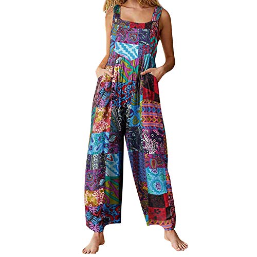 Edhomenn Sommer-Latzhose für Damen, mehrfarbig, ethnischer Stil, quadratischer Ausschnitt, langer Overall, Playsuit, ärmellos, lässig, Baggy-Overall, Strampler, A-Blau, 38 Edhomenn Sommer-Latzhose für Damen, mehrfarbig, ethnischer Stil, quadratischer Ausschnitt, langer Overall, Playsuit, ärmellos, lässig, Baggy-Overall, Strampler, A-Blau, 38 von Edhomenn