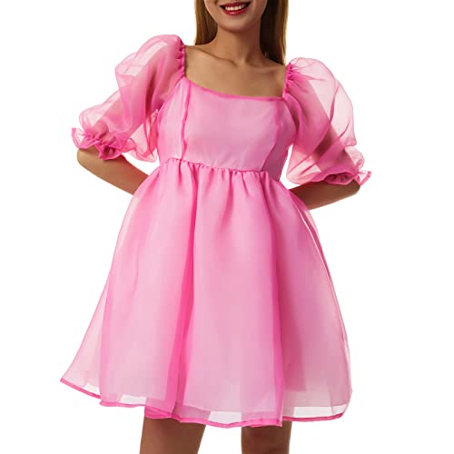 Edhomenn Tüll-Prinzessinnenkleid für Damen, kurze Puffärmel, großer Saum, Batikdruck, quadratischer Kragen, Blasen, Partykleid, niedliches Abendkleid, 02 Rosarot, XXL Edhomenn Tüll-Prinzessinnenkleid für Damen, kurze Puffärmel, großer Saum, Batikdruck, quadratischer Kragen, Blasen, Partykleid, niedliches Abendkleid, 02 Rosarot, XXL von Edhomenn