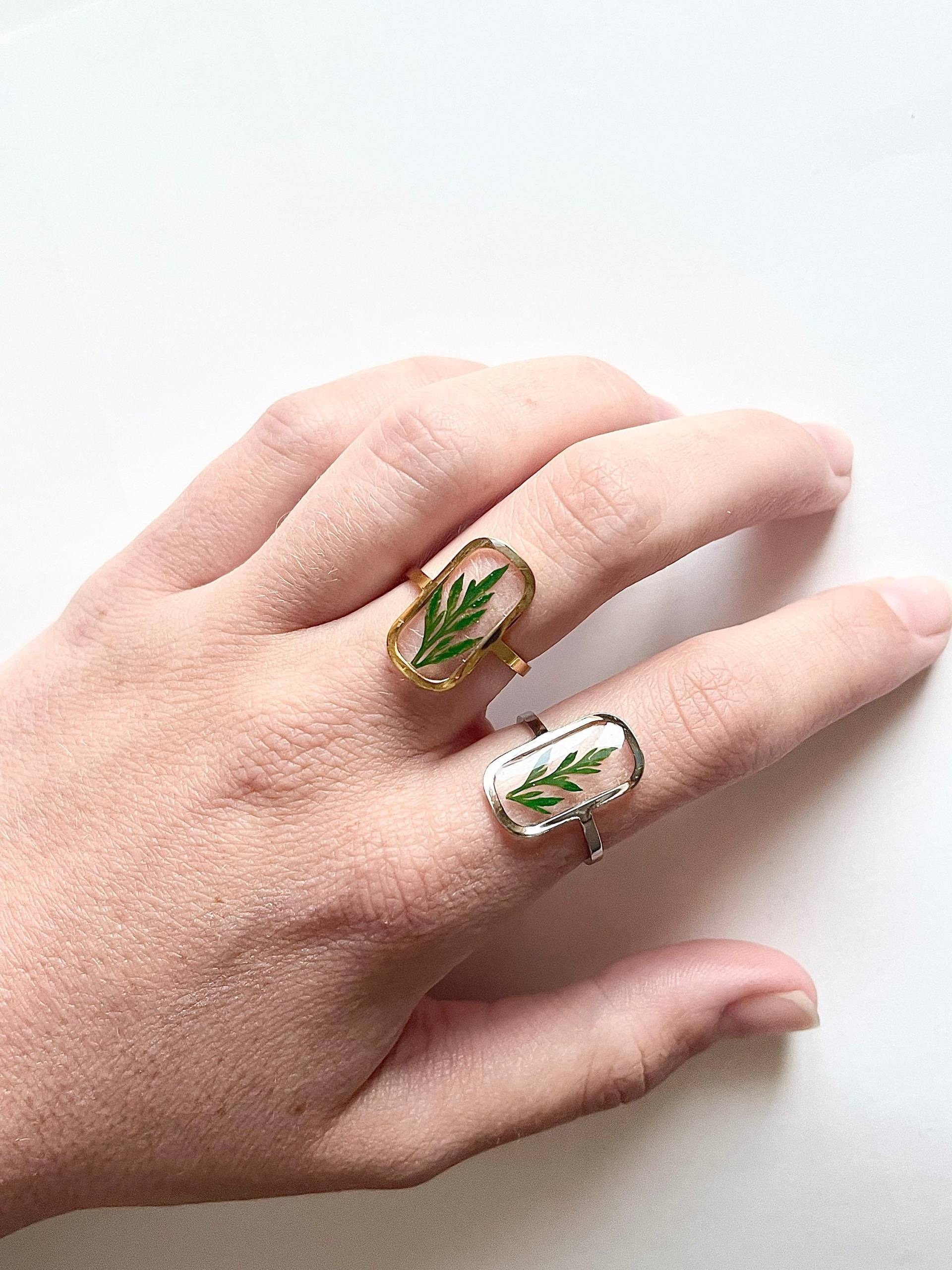 Farn Ring, Echte Gepresste Blätter, Edelstahl Verstellbarer Schmuck, Blumen, Geschenk Für Sie, Goldring, Silberring von EdiesCo