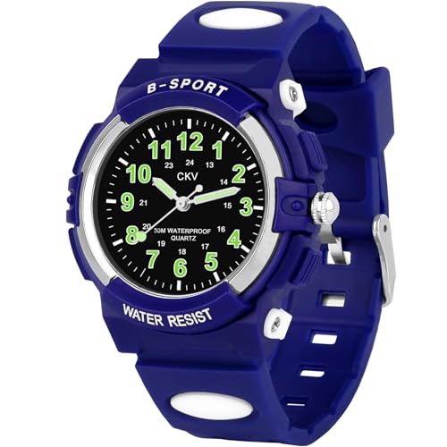 Edillas Armbanduhr Kinder,Kinderuhr Jungen Mädchen Analog Quarz Uhr mit Wasserdicht Outdoor Sports Kautschuk Uhren 5-16 Geschenk（Blau） von Edillas