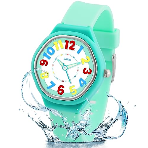 Edillas Kinderuhr Analog Mädchen Jungen,wasserdichte Armbanduhr Kinder Mädchen Jungen Lernzeit Armbanduhr, Leicht Ablesbare Zeit-Lehrer Uhren für Kinder im Alter von 5–13 Jahren von Edillas