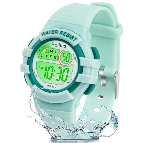 Edillas Kinderuhr Mädchen Jungen Digital,7 Farben Licht Digital Armbanduhr für Kinder wasserdichte Sport Outdoor Multifunktionale digital Uhren mit Stoppuhr/Alarm von Edillas