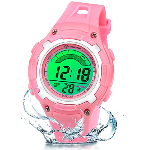 Edillas Kinderuhr Mädchen Jungen Digital,7 Farben Licht Digital Armbanduhr für Kinder wasserdichte Sport Outdoor Multifunktionale digital Uhren mit Stoppuhr/Alarm von Edillas