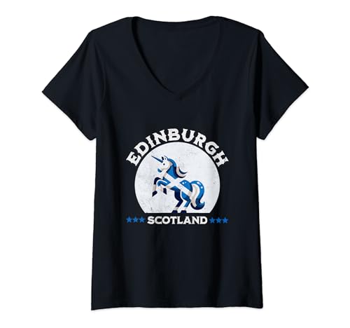 Damen Edinburgh T-Shirt mit V-Ausschnitt von Edinburgh Scotland Souvenirs
