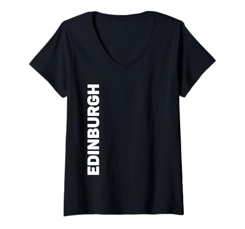 Damen Edinburgh Vertikaler Text T-Shirt mit V-Ausschnitt Damen Edinburgh Vertikaler Text T-Shirt mit V-Ausschnitt von Edinburgh Vertical Sideways Text