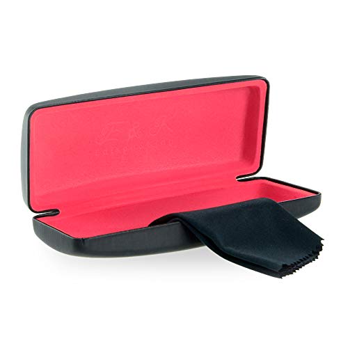 Edison & King Stabiles Brillenetui inkl. Brillenputztuch (Schwarz/Pink) von Edison & King