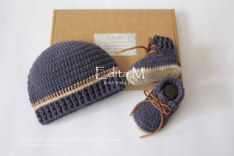 Baby Set Gehäkelt, Unisex Baby-Set, Babymütze, Baby-Booties, Babyschuhe, 0-3, 3-6 Monate, Babyparty, Geschenk Für von EditaMHANDMADE
