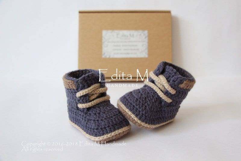 Gehäkelte Baby-Booties Unisex Babyschuhe Arbeitsstiefel Arbeiterstiefel Konstruktion 0-3 3-6 6-9 Monate Baby Junge Geschenk Ankündigung von EditaMHANDMADE