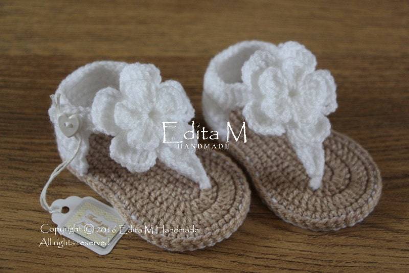 Gehäkelte Babysandalen, Gladiator Sandalen, Babyschuhe, Hausschuhe, 0-3, 3-6, 6-9 Monate, Blumen Geschenk Für Baby, Babyparty von EditaMHANDMADE