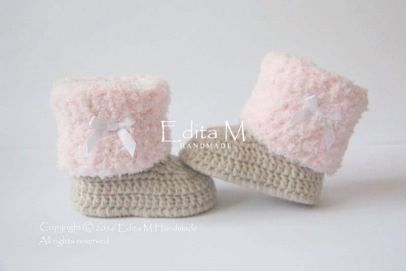 Gehäkelte Babyschuhe, Gestrickte Baby Mädchen Pelzschuhe, 0-3, 3-6, 6-9 Monate, Winterstiefel, Baby-Dusche-Geschenk, Geschenkidee Für Neue Mutter von EditaMHANDMADE