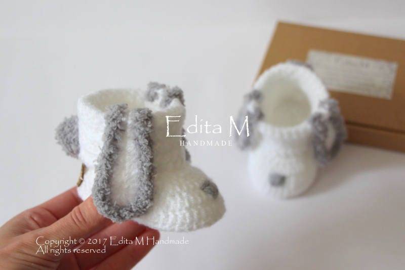 Unisex Baby Booties, Babyschuhe, Häschenschuhe, Gestrickte 0-3, 3-6, 6-9 Monate, Welpen-Hausschuhe, Ankündigung, Geschenk Für von EditaMHANDMADE