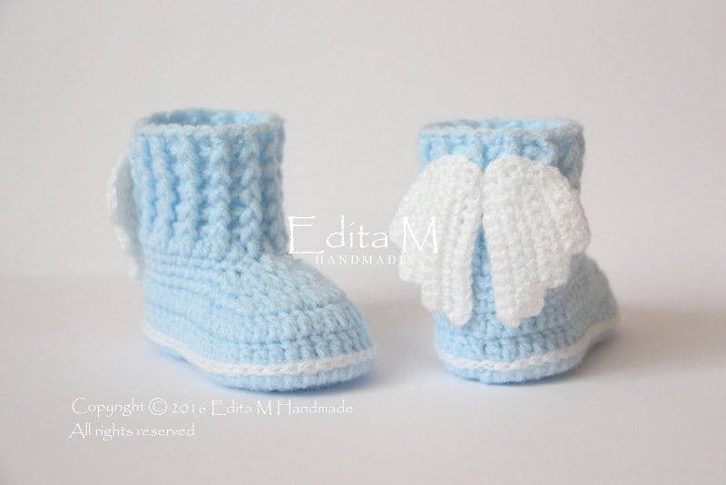 Unisex Baby-Booties, Gehäkelte Babyschuhe, Babystiefel, Engelsflügel, 0-3, 3-6, 6-9 Monate, Taufe, Babyparty, Geschenk Für Neue Mutter von EditaMHANDMADE