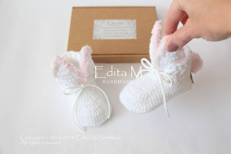 Unisex Baby Booties, Häschenschuhe, Gehäkelte Gestrickte 0-3, 3-6, 6-9 Monate, Osterhausschuhe, Ankündigung, Geschenk Für von EditaMHANDMADE