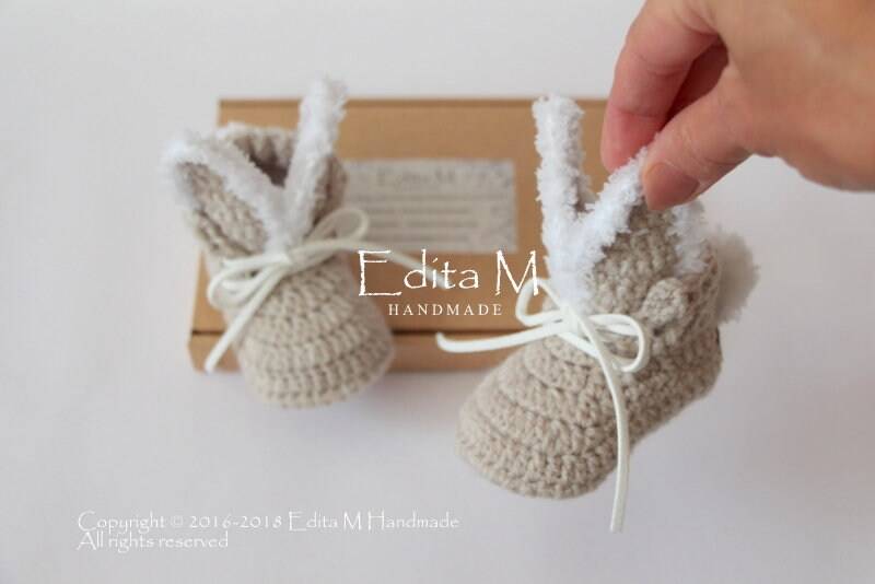 Unisex Baby Booties, Häschenschuhe, Gehäkelte Gestrickte 0-3, 3-6, 6-9 Monate, Osterhausschuhe, Ankündigung, Geschenk Für von EditaMHANDMADE