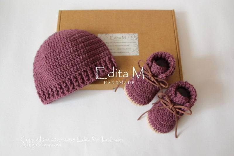 Unisex Häkelset, Babyschühchen, Babyschuhe, Strickstiefel, Babymütze, 0-3, 3-6 Monate, Babyparty, Geschenk Ostern, Neutral von EditaMHANDMADE