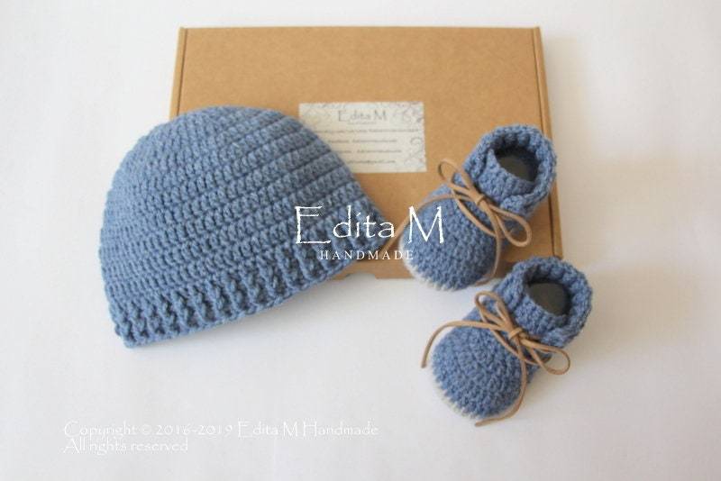 Unisex Häkelset, Babyschühchen, Babyschuhe, Strickstiefel, Babymütze, 0-3, 3-6 Monate, Babyparty, Weihnachtsgeschenk, Neutral von EditaMHANDMADE