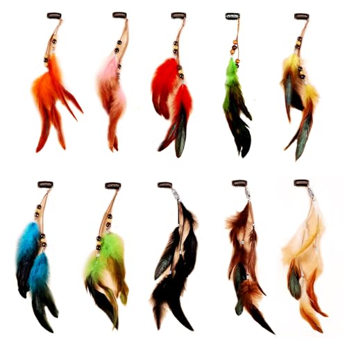 Editbar 10 Stück Feder Haarschmuck Clip,Feather Hair Clips,Federn Haarextensions,Kopfschmuck Im Böhmischen Stil, Festlicher Kopfschmuck, Geeignet für Halloween, Karneval, Kostümparty, Damen Cosplay von Editbar